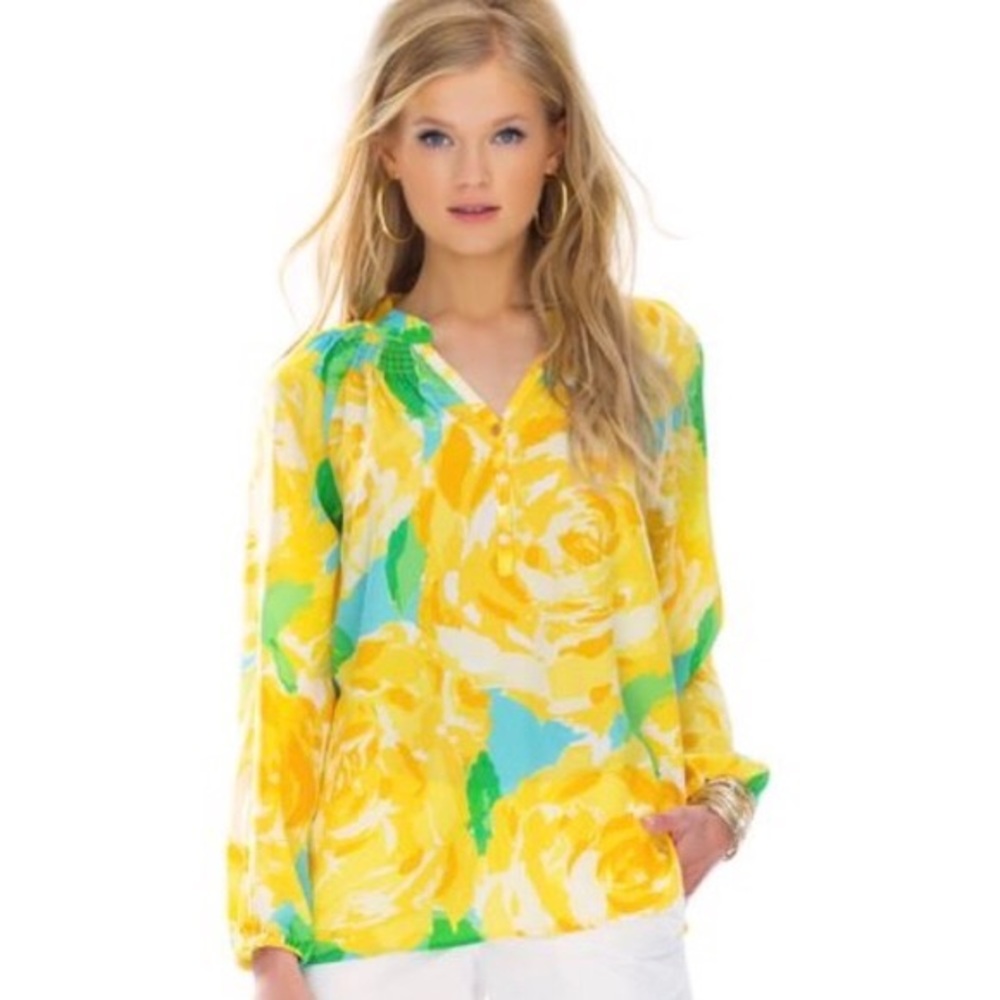 Lilly Pulitzer Elsa Silk Top in Sunglow Yellow